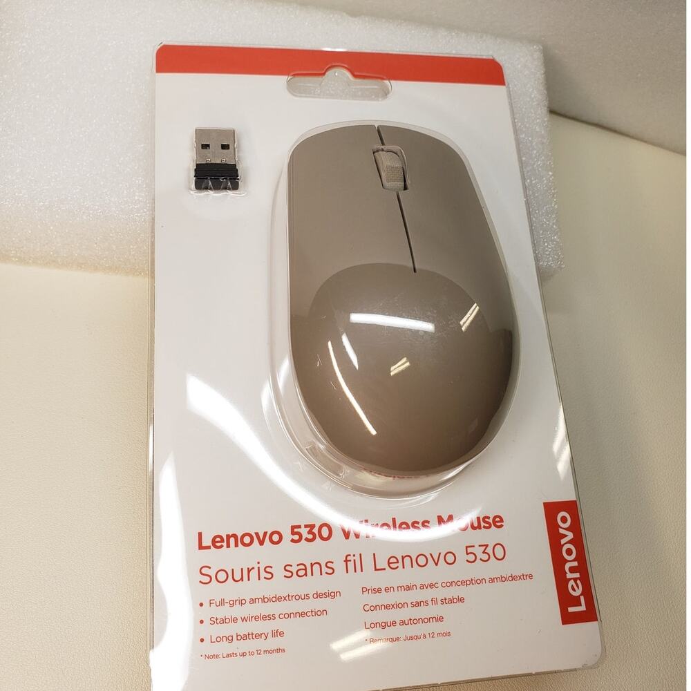Lenovo 530 Wireless Mouse 2.4GHz Nano USB 1200 DPI Optical Sensor Almond
